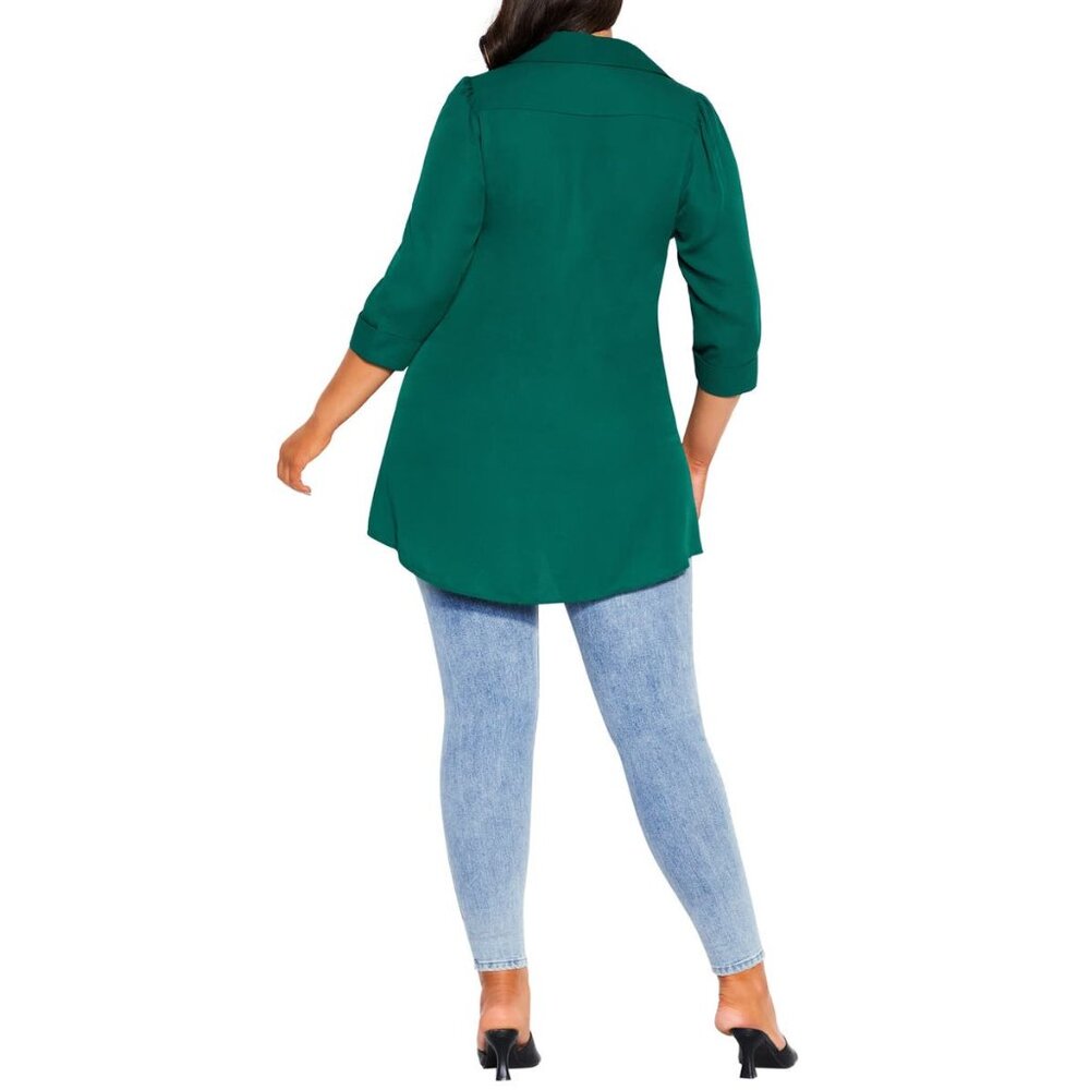 NWT Womens Size 12 City Chic Dark Green A-Line Button-Up Tunic Shirt Top NEW - Picture 6 of 6